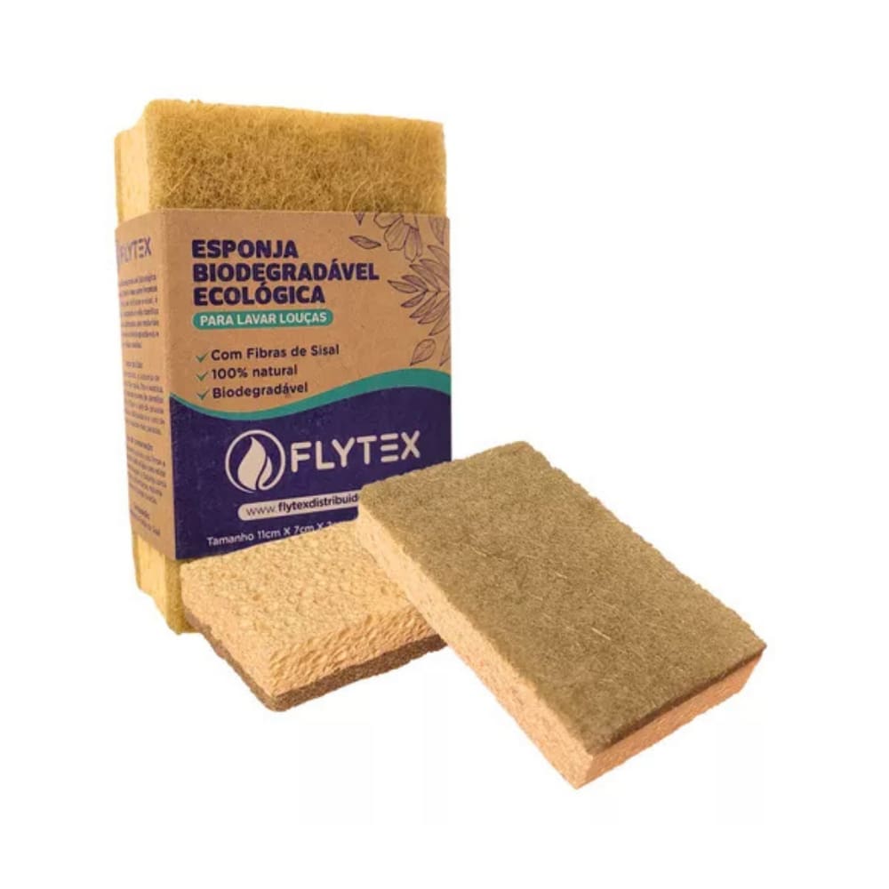 Esponja Biodegradavel Com Fibra De Sisal Flytex Kit Com Duas Unidades