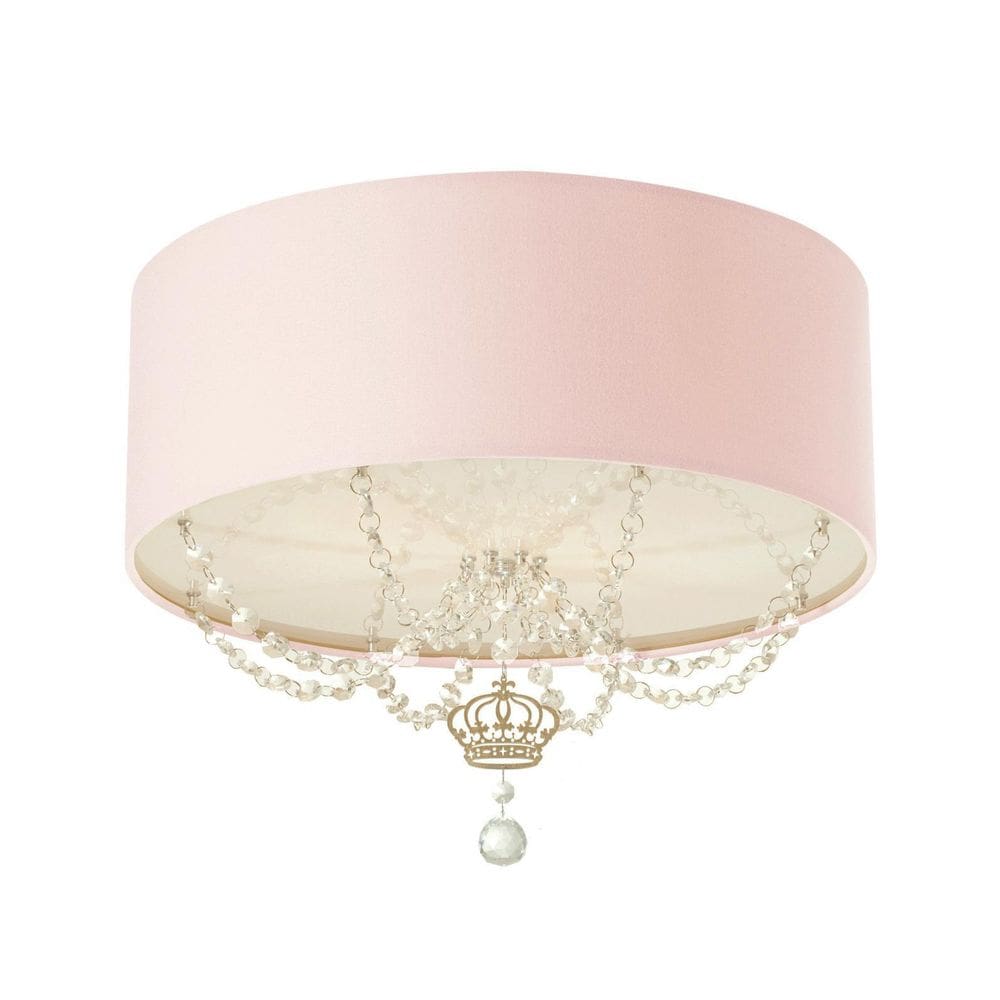 Plafon Coroa Com Cristal 50Cm De Diâmetro Rosa