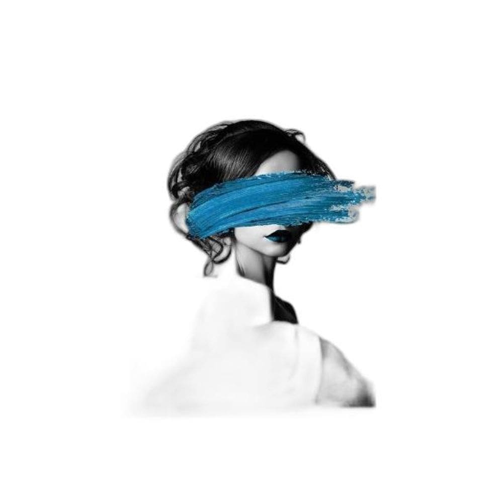 Quadro Mulher Abstrato Azul 45X34Cm Branca