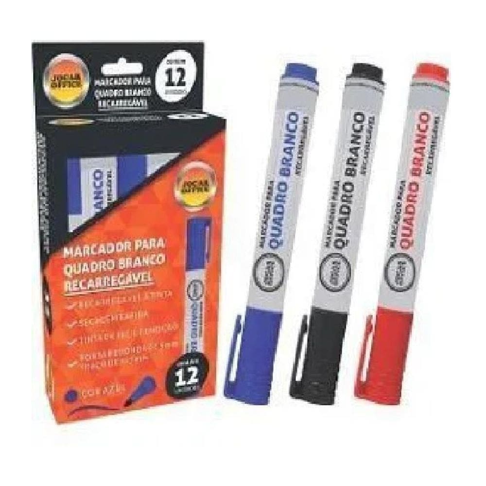 Kit Marcador P/Quadro Branco 9 Caixas 3Azul 3Preto 3Vermelho