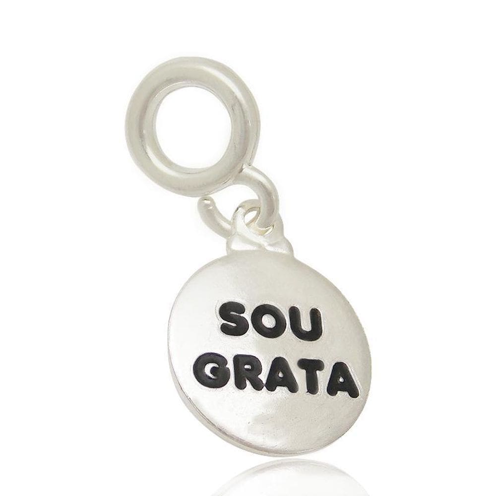 Berloque Prata Pendente Gravado Sou Grata