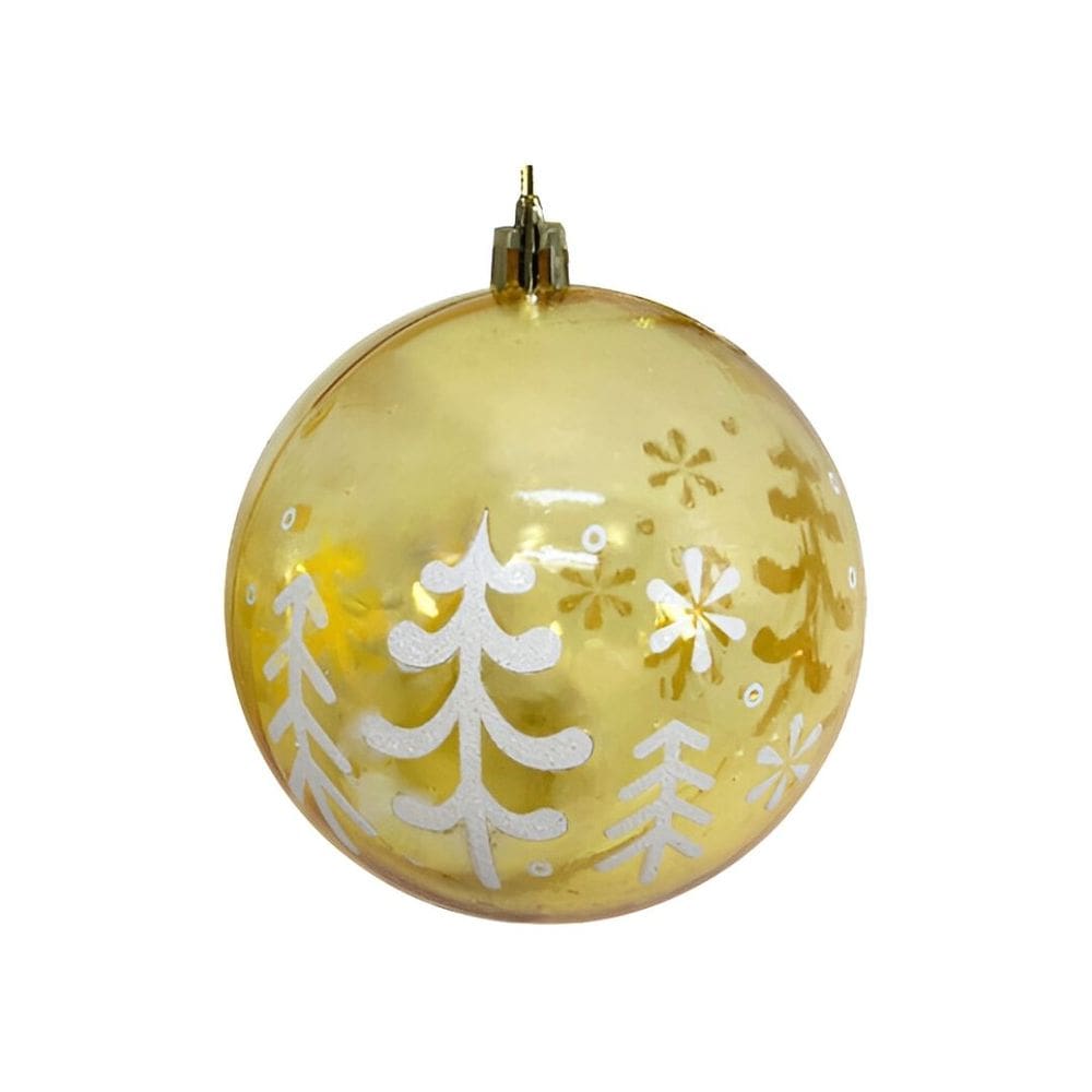 Bola de Natal Decorada Print Mix Dourada Translúcida Luxo 10cm - Magizi