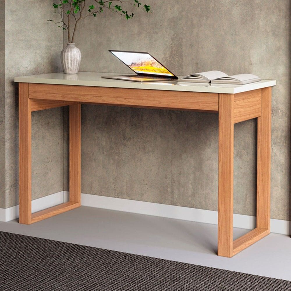 Mesa Escrivaninha Industrial 1 Gaveta 100% Mdf Off White/Freijó F24 - Pradel