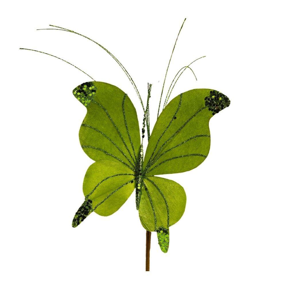 Borboleta Pick Natal Verde Full Glitter Luxo 23cm - Magizi