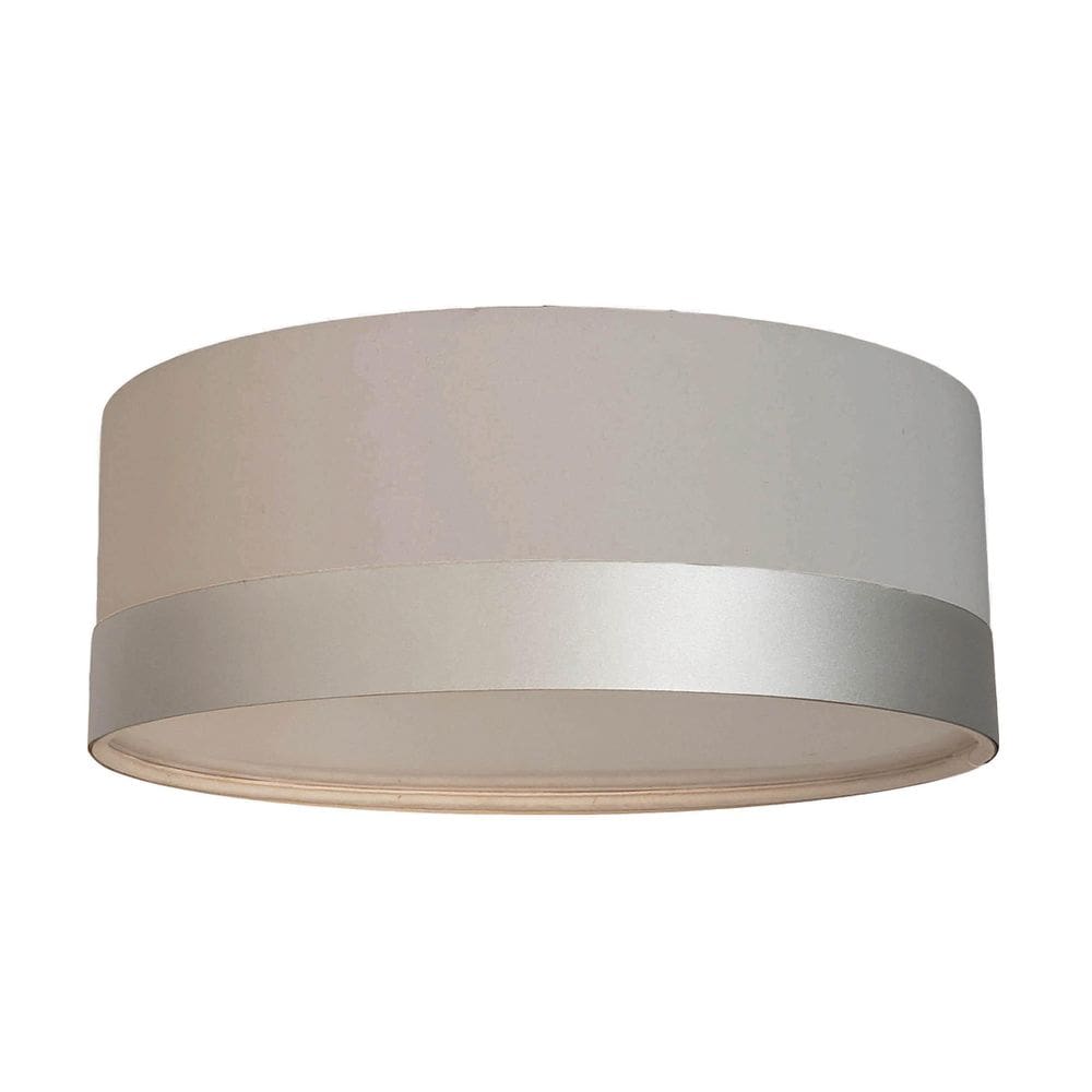 Luminária Plafon Cúpula Cinza Com Detalhe Prata 50X15 3E27