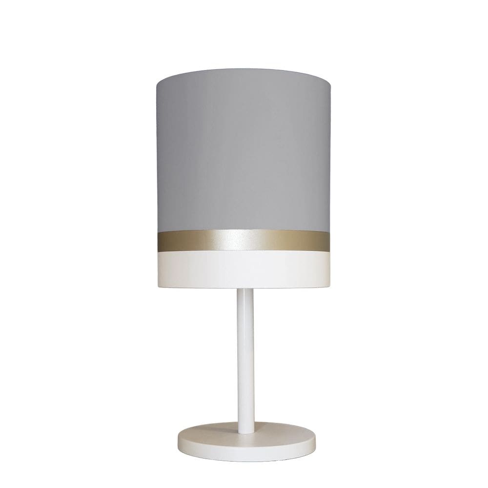 Abajur Faixas Bronze Base Branco Cúpula Cinza 20X42