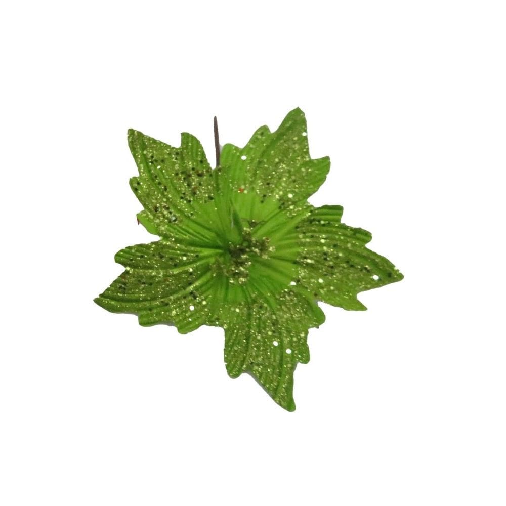 Flor Bico de Papagaio Pick Natal Glitter Lantejoulas Verde 20cm - Magizi