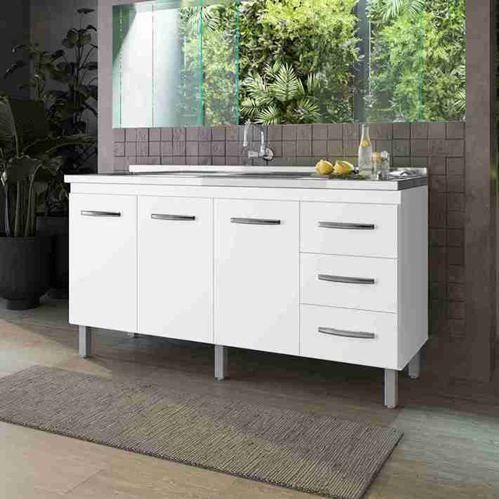 Balcão Gabinete para Pia 150cm Diana com 3 Portas - Branco