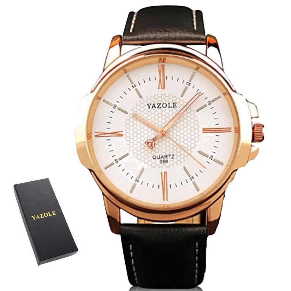 Relógio Masculino Preto Yazole 358 Couro + Estojo
