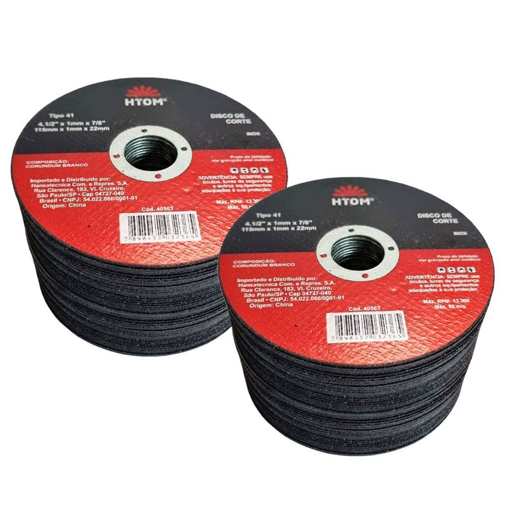 100 Discos De Corte 4 1/2 Inox Metal Fino 1Mm Esmerilhadeira