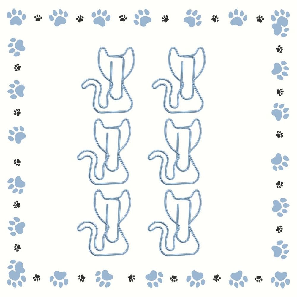 Clips Gatinho 30mm Azul Pastel Com Formato 6 Unidades Papelaria Fofa | Kawaii | Escola | Escritório - Charme