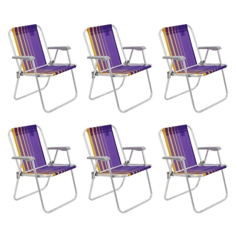Kit 6 Cadeira De Praia Camping Alumínio Samoa Roxo Tramontina