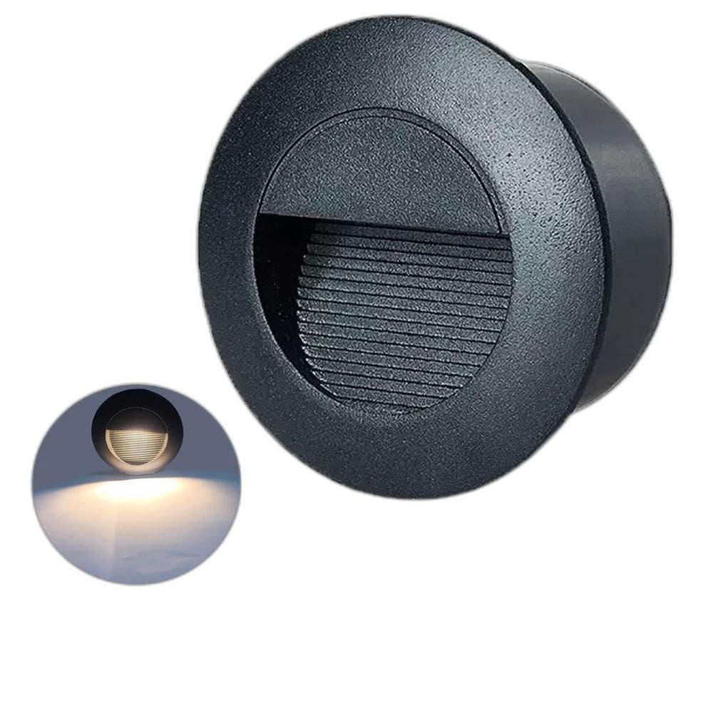 Kit 8 Balizador Parede Embutido Preto Redondo Led 3000K