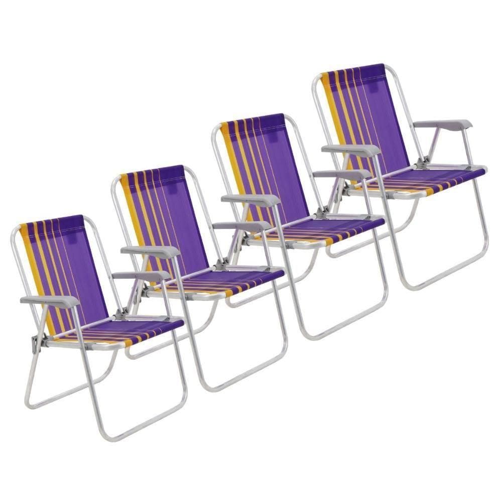 Kit 4 Cadeira De Praia Camping Alumínio Samoa Roxo Tramontina