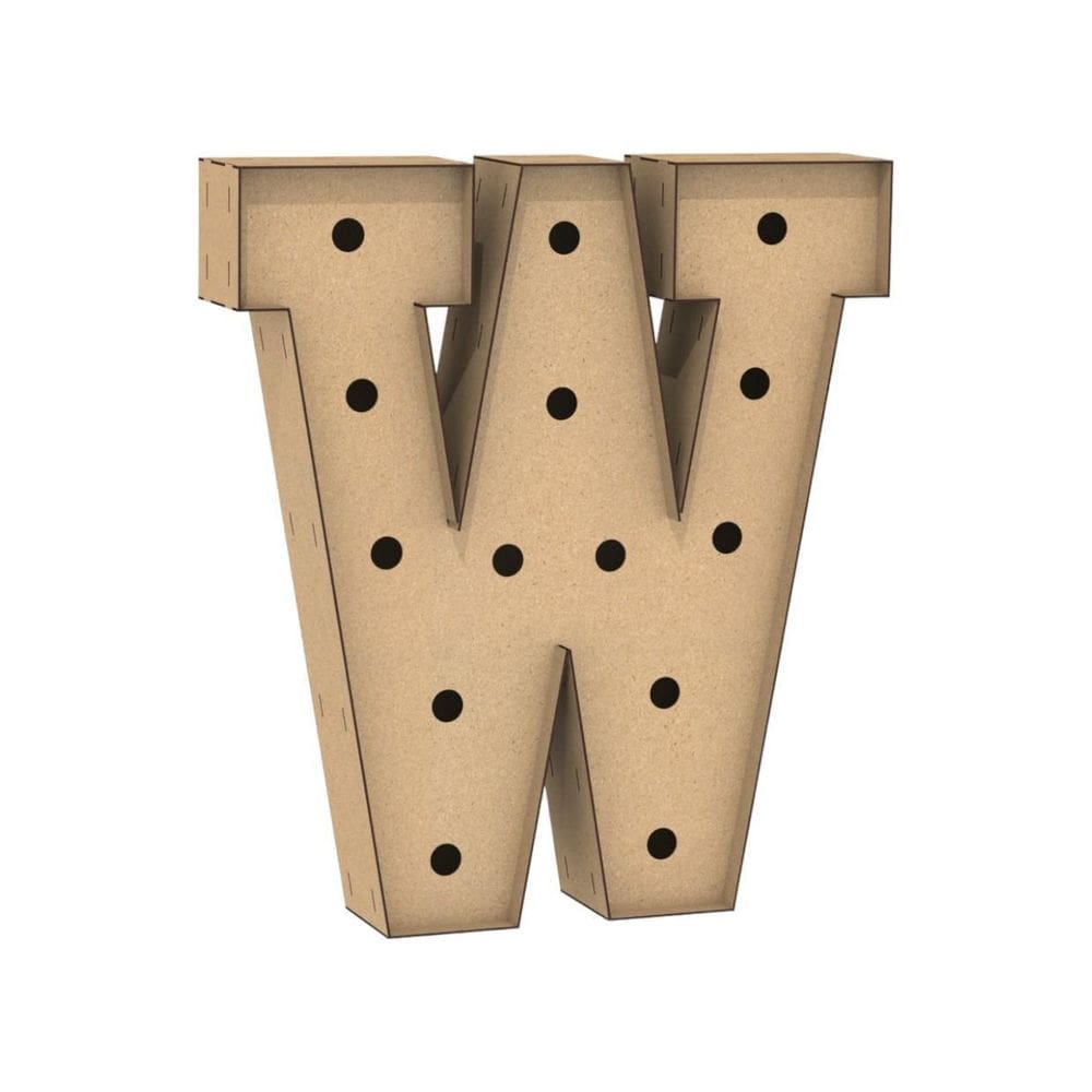 Letra Caixa Grande W Mdf 60Cm Altura Furo Lampada Iluminação