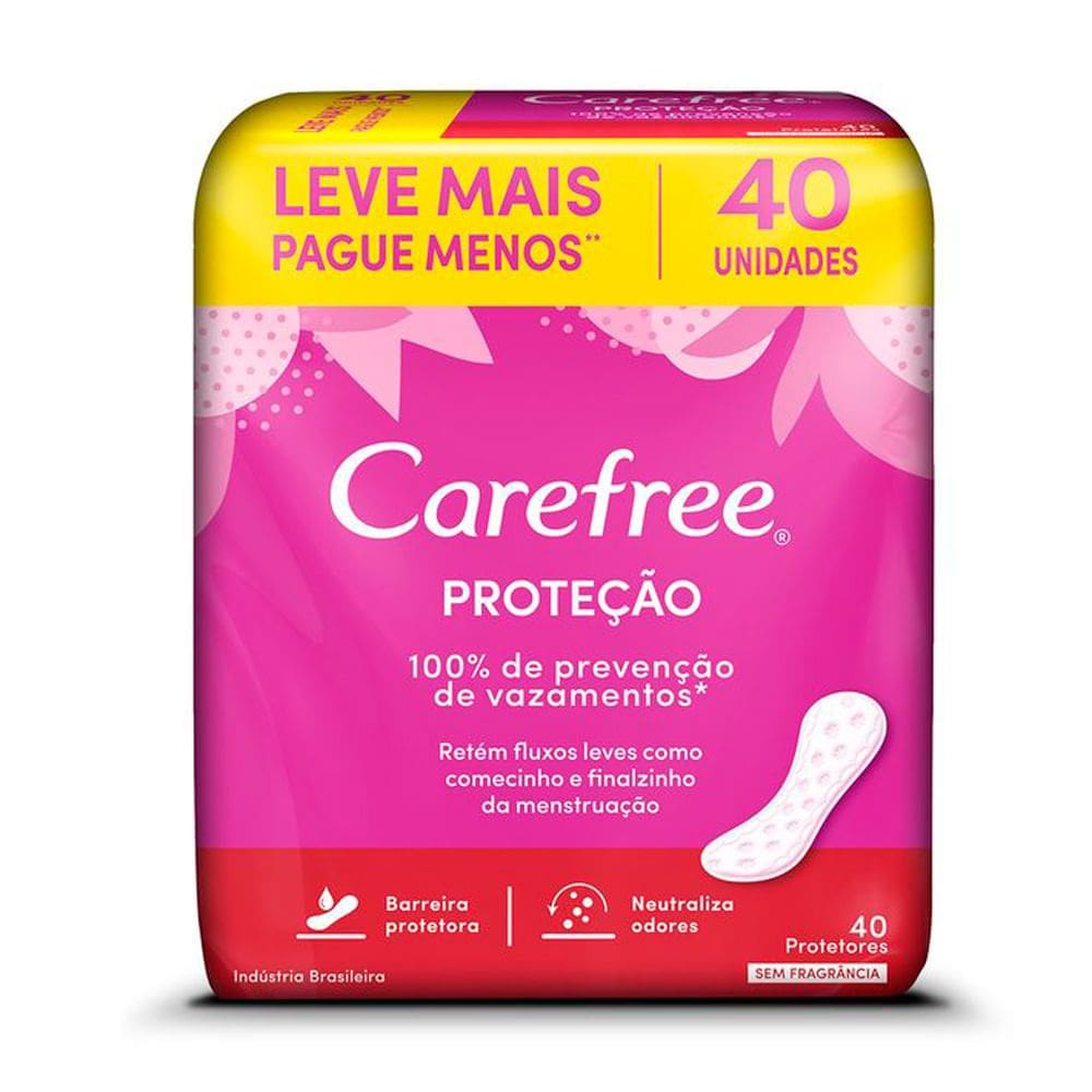 Protetor Diário Carefree Proteção Sem Perfume 40 Unidades Leve Mais Por Menos