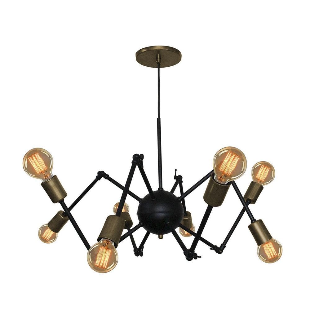 Lustre Pendente Aranha Spider Para12 Lâmpadas Preto Dourado