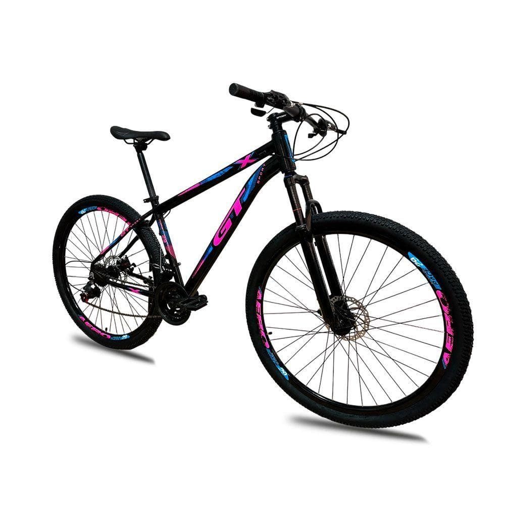 Bicicleta Aro 29 Alumínio K7 24 Marchas Freio a Disco – Quadro 15 – Azul e Rosa