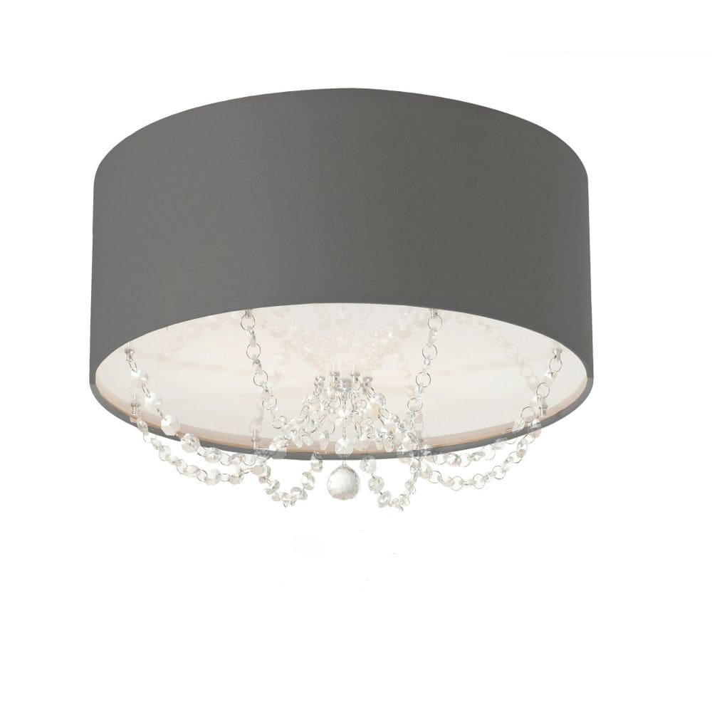Plafon Em Tecido Com Pingentes Cristal 30Cm Diâmetro Preto