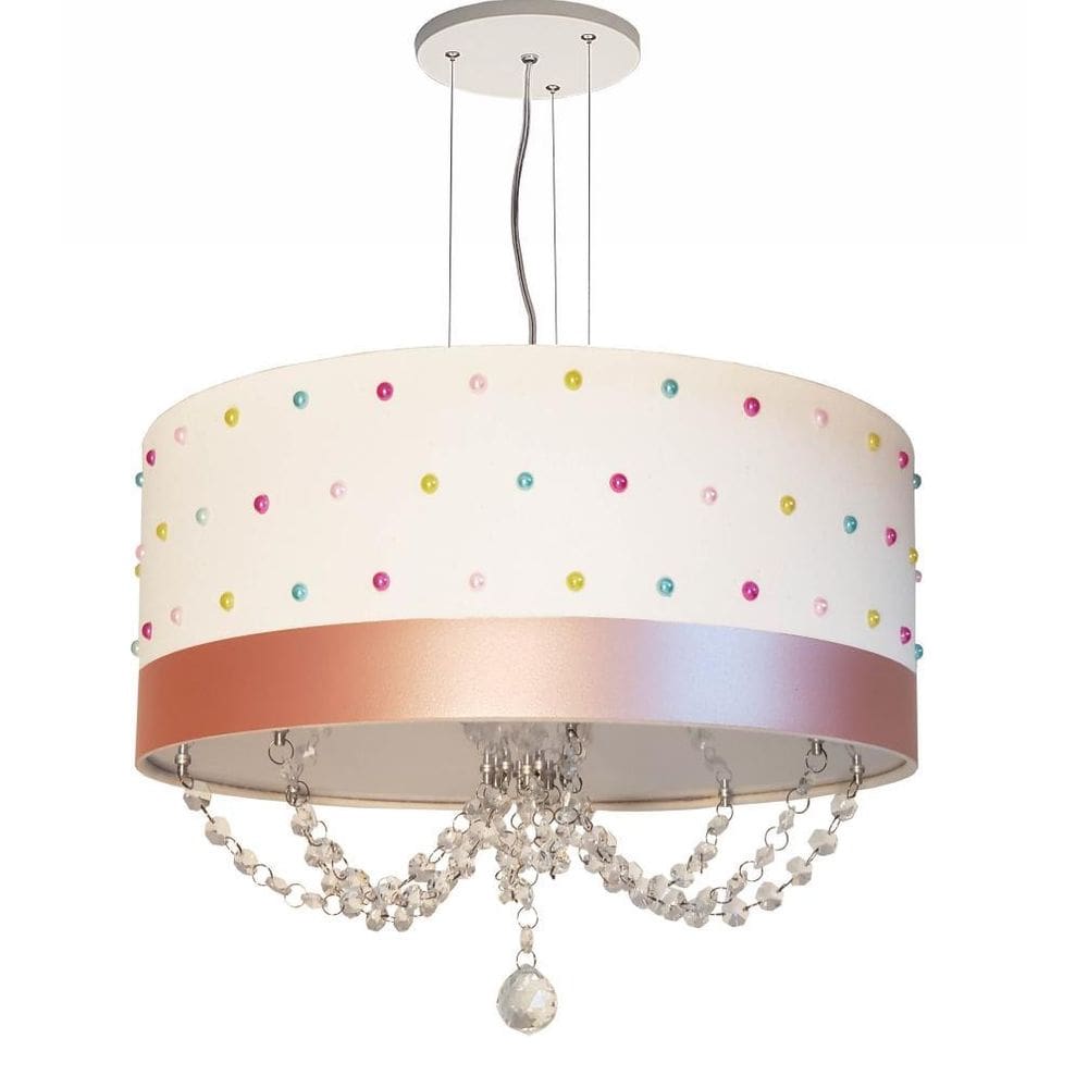 Lustre Infantil Pendente Pérolas Coloridas 30X15 Branco