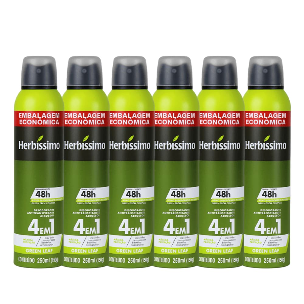 Kit Desodorante Aerosol Antitranspirante Herbíssimo Green Leaf 250Ml - 6 unidades