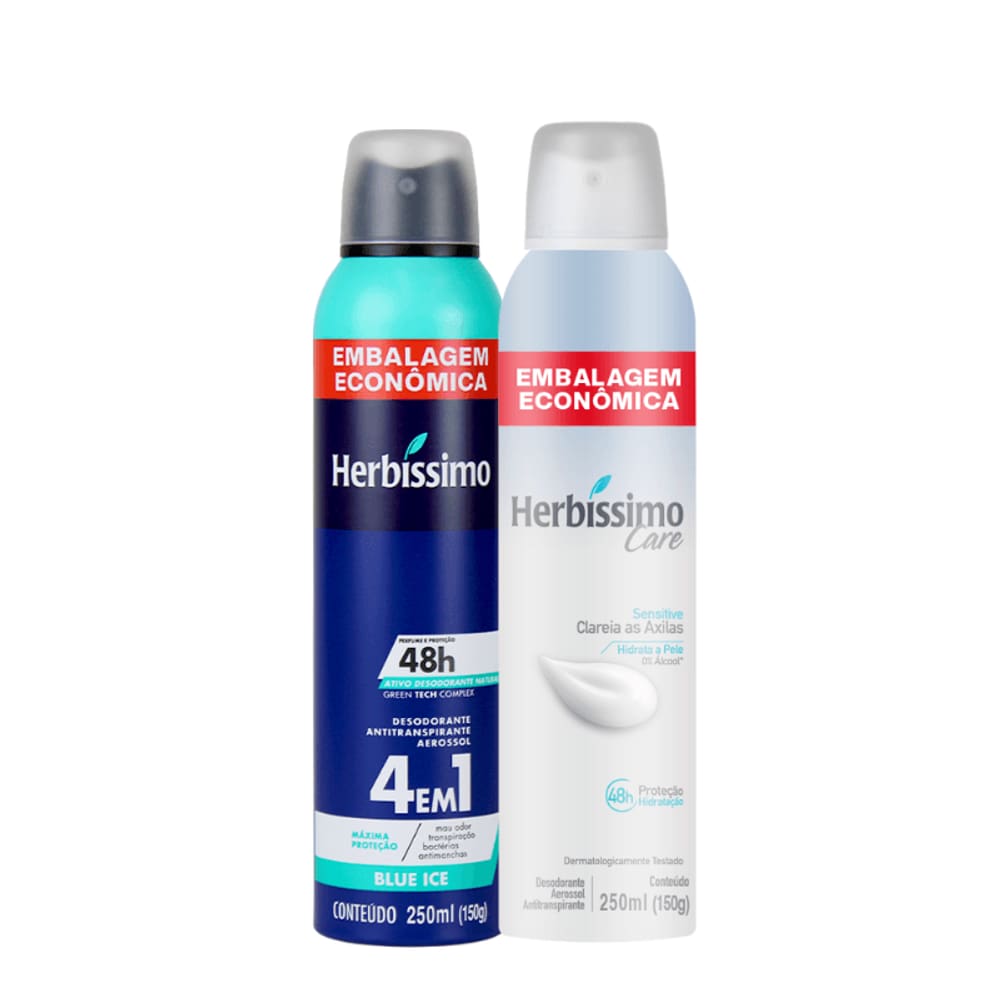 Kit Desodorante Aerossol Antitranspirante Herbíssimo Blue Ice e Care Sensitive 250Ml