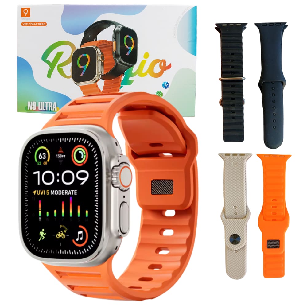Smartwatch N9 Ultra 49mm Chamadas Batimentos 4 Pulseiras