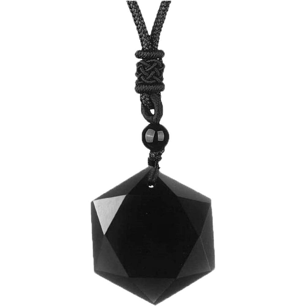 Colar Hexagrama Pedra Obsidiana Negra Estrela Hexagonal