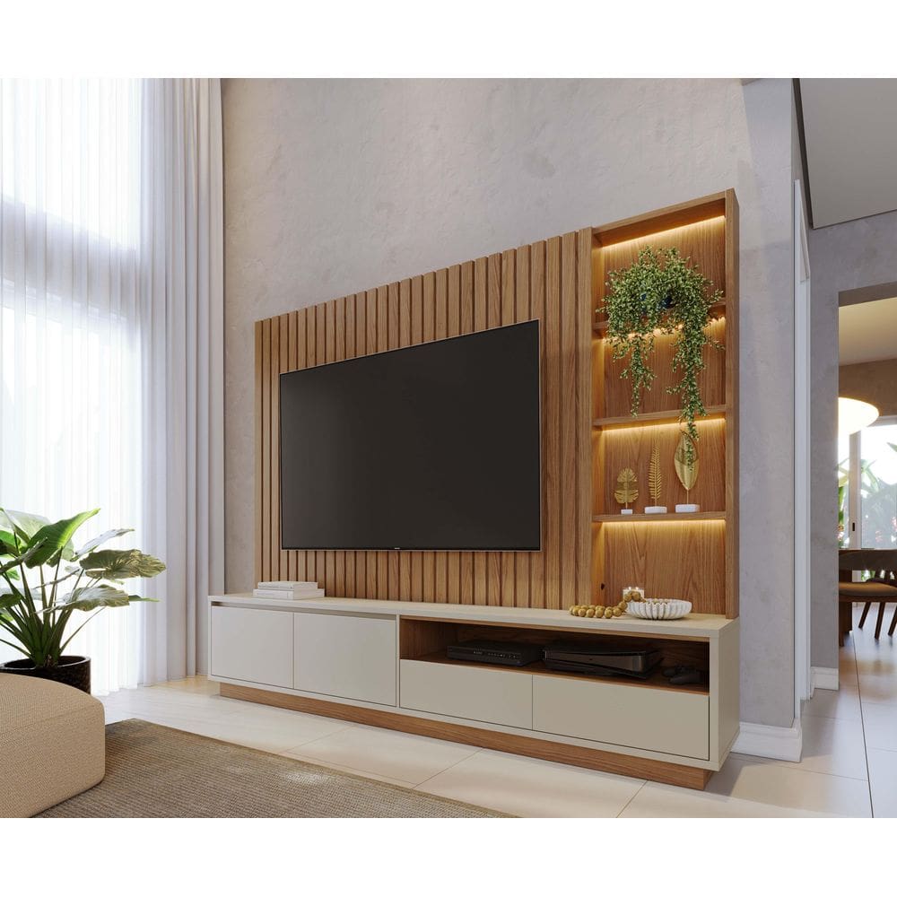 Estante Home Theater Ambiente Cancún Freijó Off White Matte - Colibri