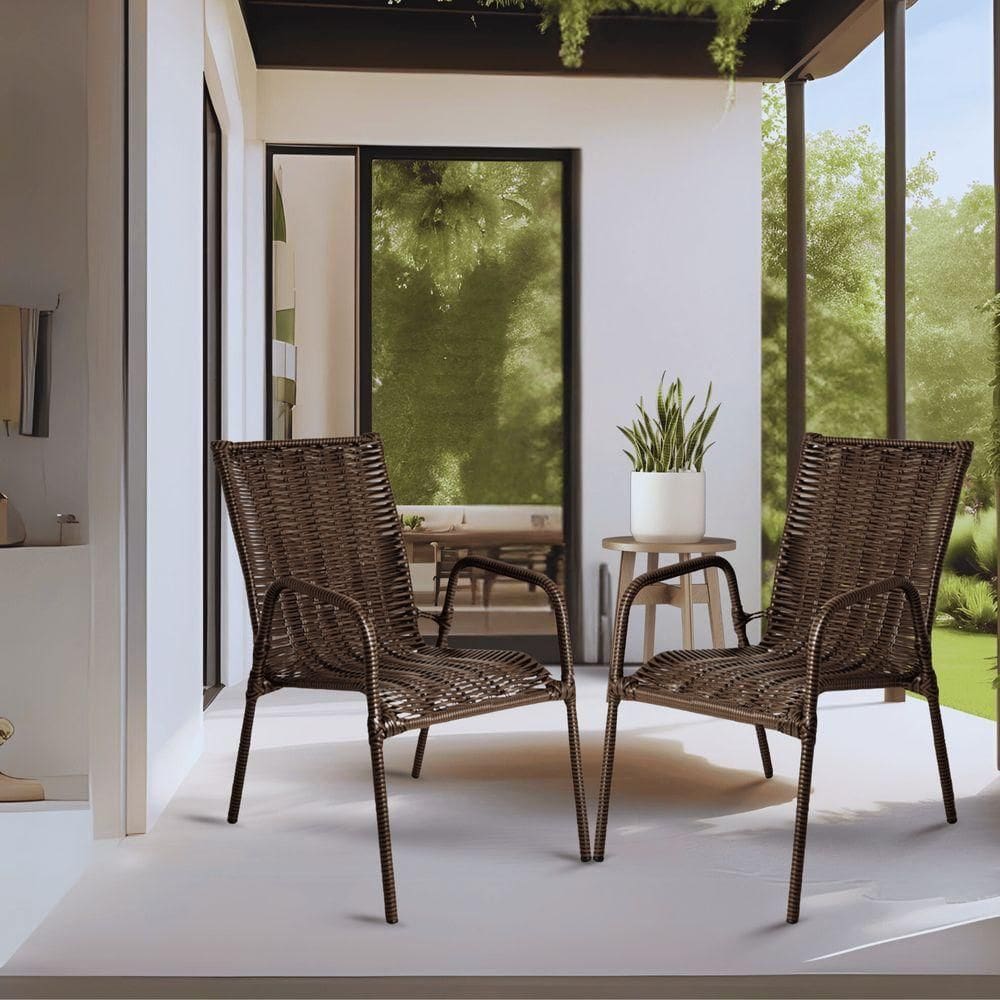 2 Cadeira Varanda Jardim Tropical Junco Fibra Sintética Varanda Lazer Cor:chocolate