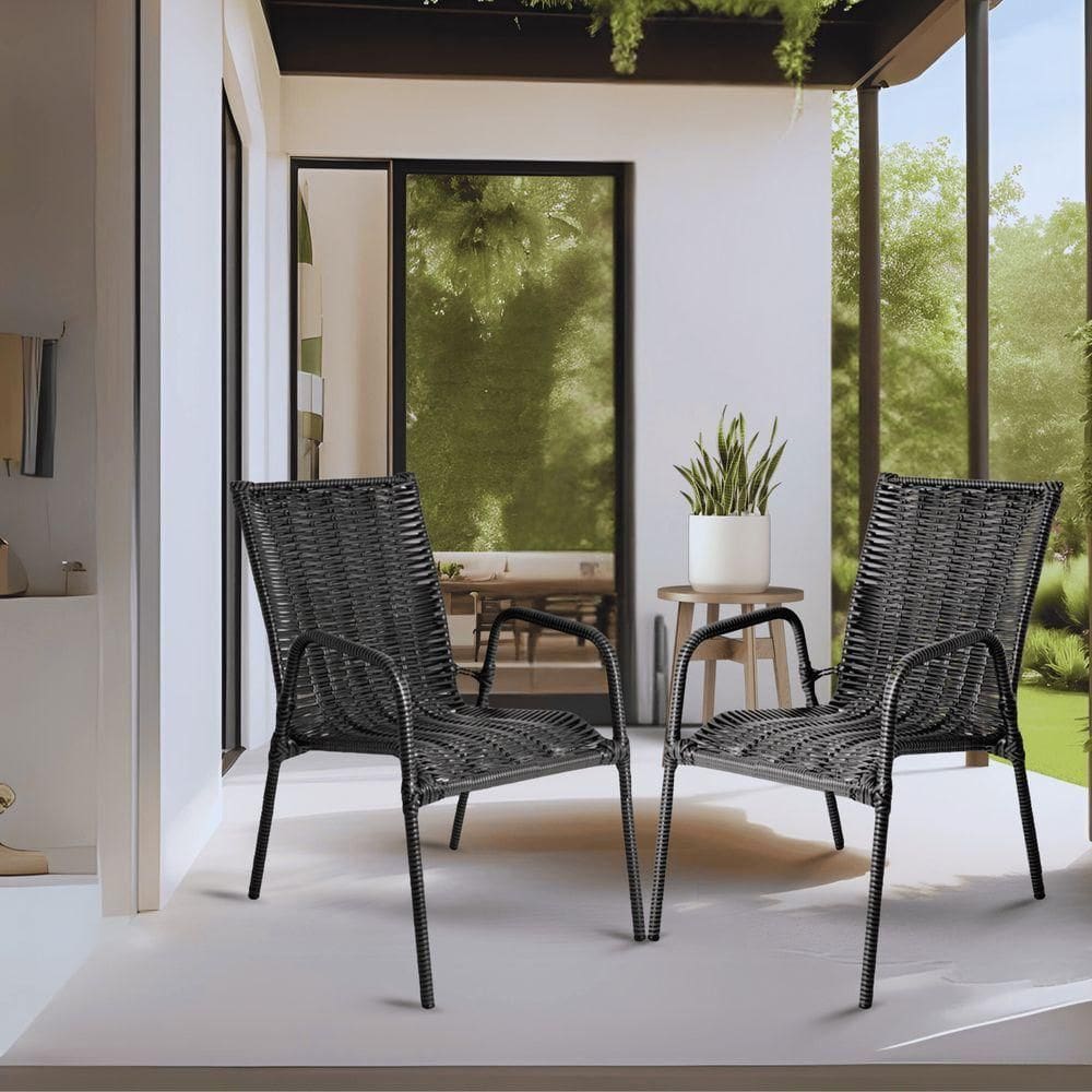 2 Cadeira Varanda Jardim Tropical Junco Fibra Sintética Varanda Lazer Cor:argila