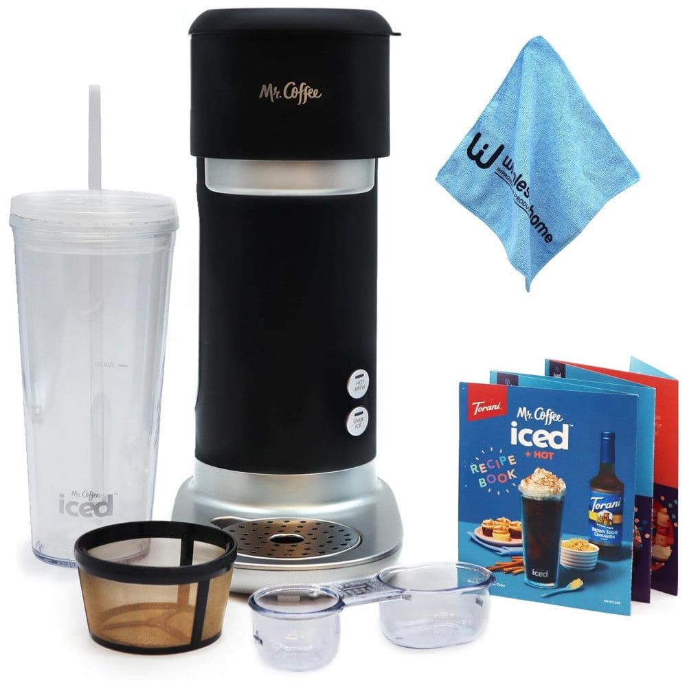 Máquina de Café Mr. Coffee para Café Gelado, Serve 1 Xícara Quente ou Fria, Inclui Copo Reutilizável de 650 ml, Filtro e Pano Wholesalehome.
