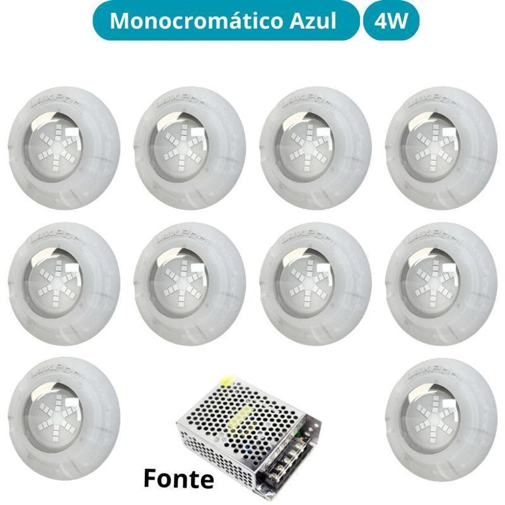 Kit Iluminação Azul Piscina 80M 10 Leds Com Fonte Luxpool