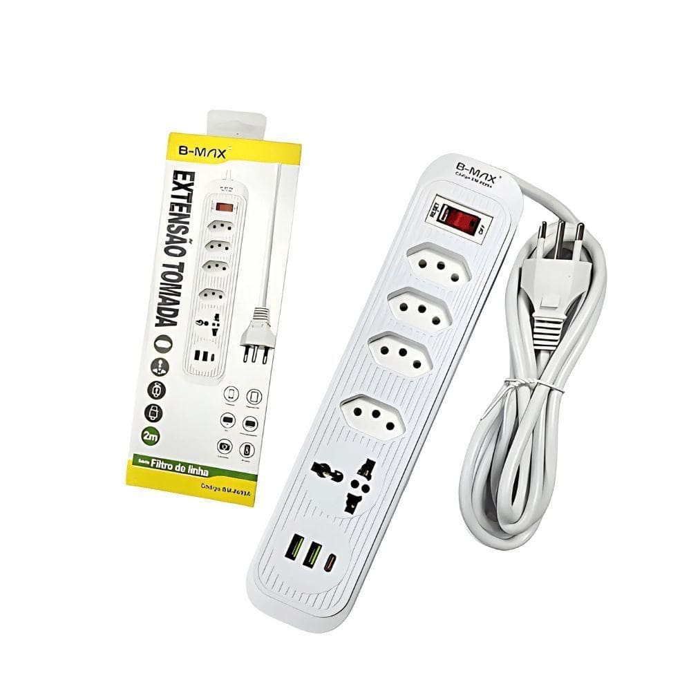 Extensão 3 Tomadas - Tripolar - Usb-type-c - B-max