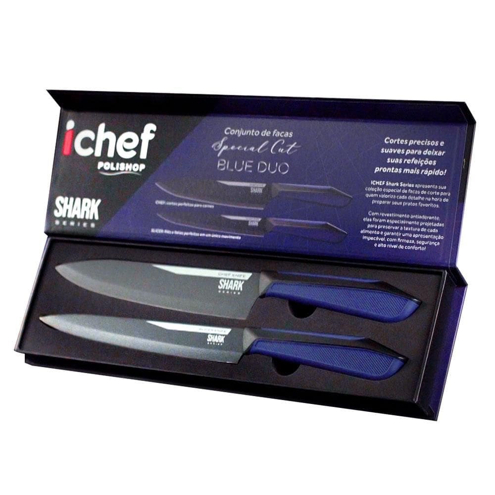 Conjunto de 2 Facas Polishop Ichef Special Cut Azul