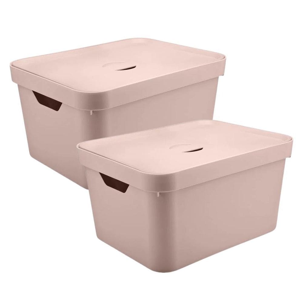 Kit 2 Caixas Organizadora 32 Litros Organizadorou - Rosa