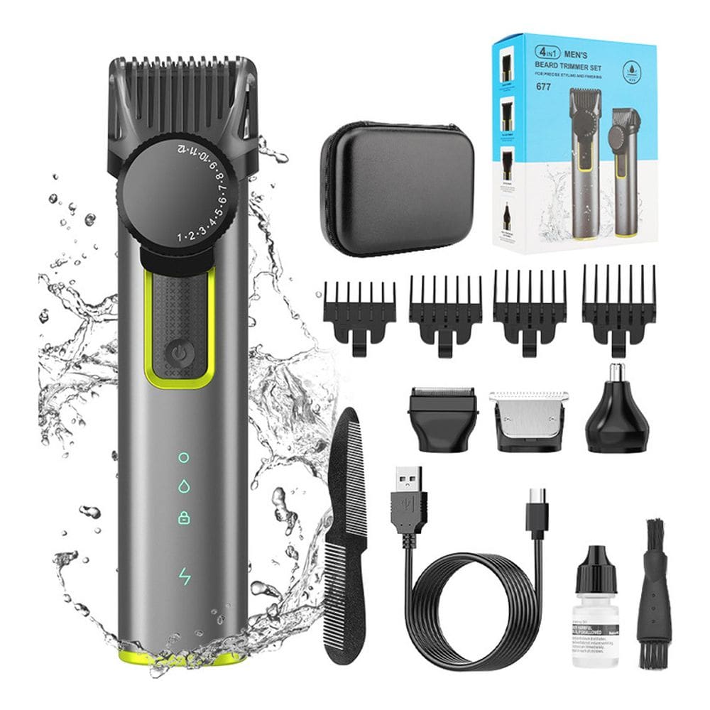 Máquina de cortar cabelo elétrica recarregável à prova d`água com display LCD