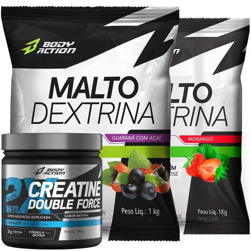 2x Maltodextrina 1kg + Creatina 150g Sabor Guaraná e Morango