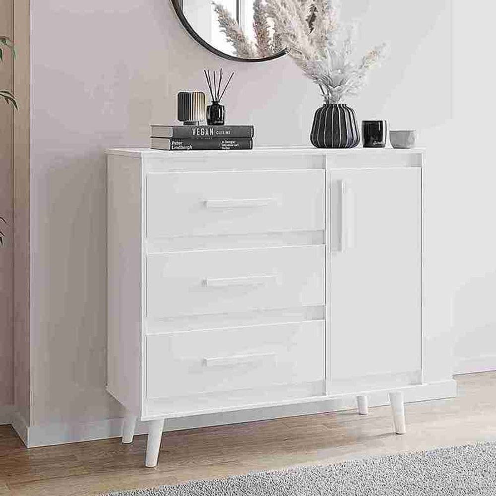 Cômoda Sapateira Mila Em Mdp  3 Gavetas 1 Porta Retrô - Branco