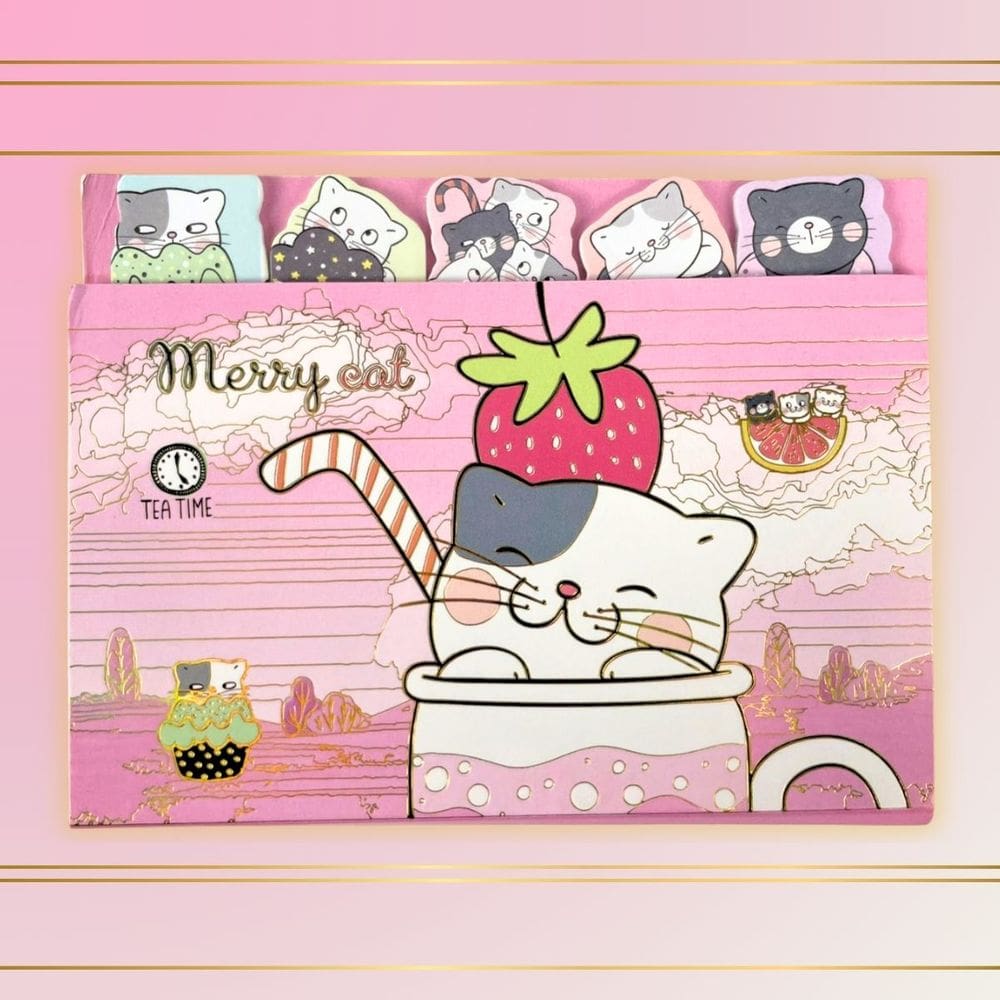 Kit Bloco Adesivo 9 Blocos Merry Cat Gatinhos Decorado Fofo | Anotações | Notas | Kawaii