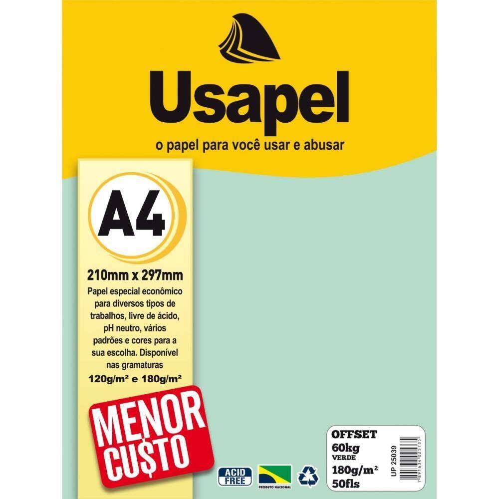 Papel Sulfite A4 Offset 180g 60k Verde 50fls - Filiperson