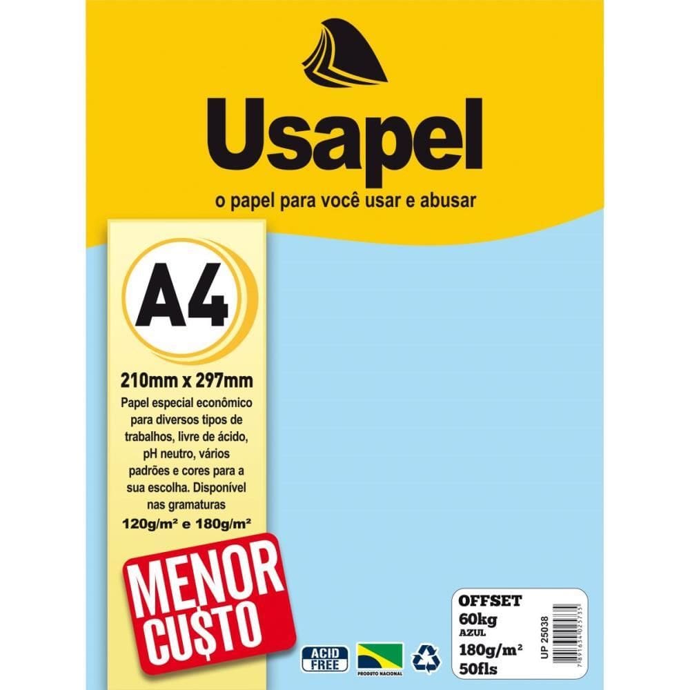 Papel Sulfite A4 Offset 180g 60k Azul 50fls - Filiperson