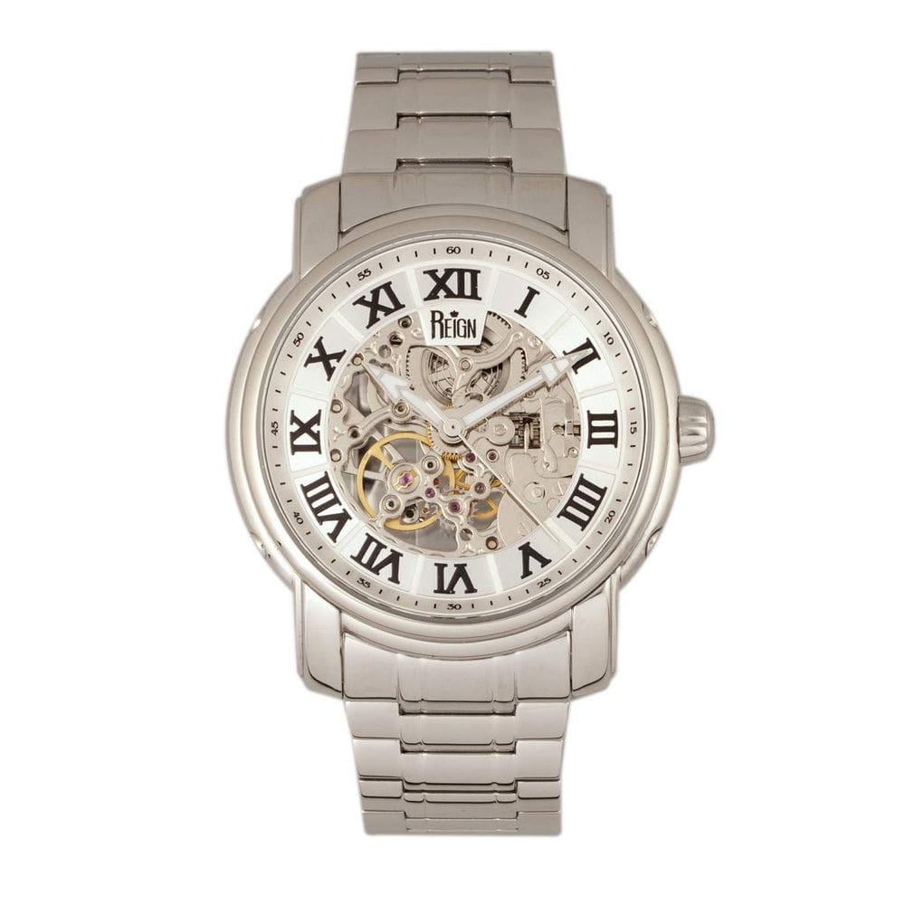 Relógio REIGN Kahn Automatic Skeleton Silver para homens