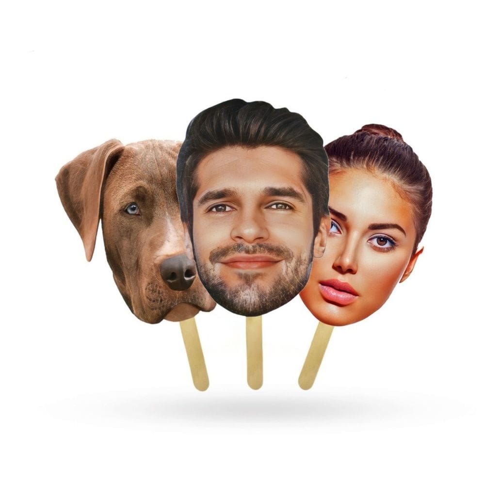 Recorte de cabeça grande personalizado em palito, cartolina personalizada