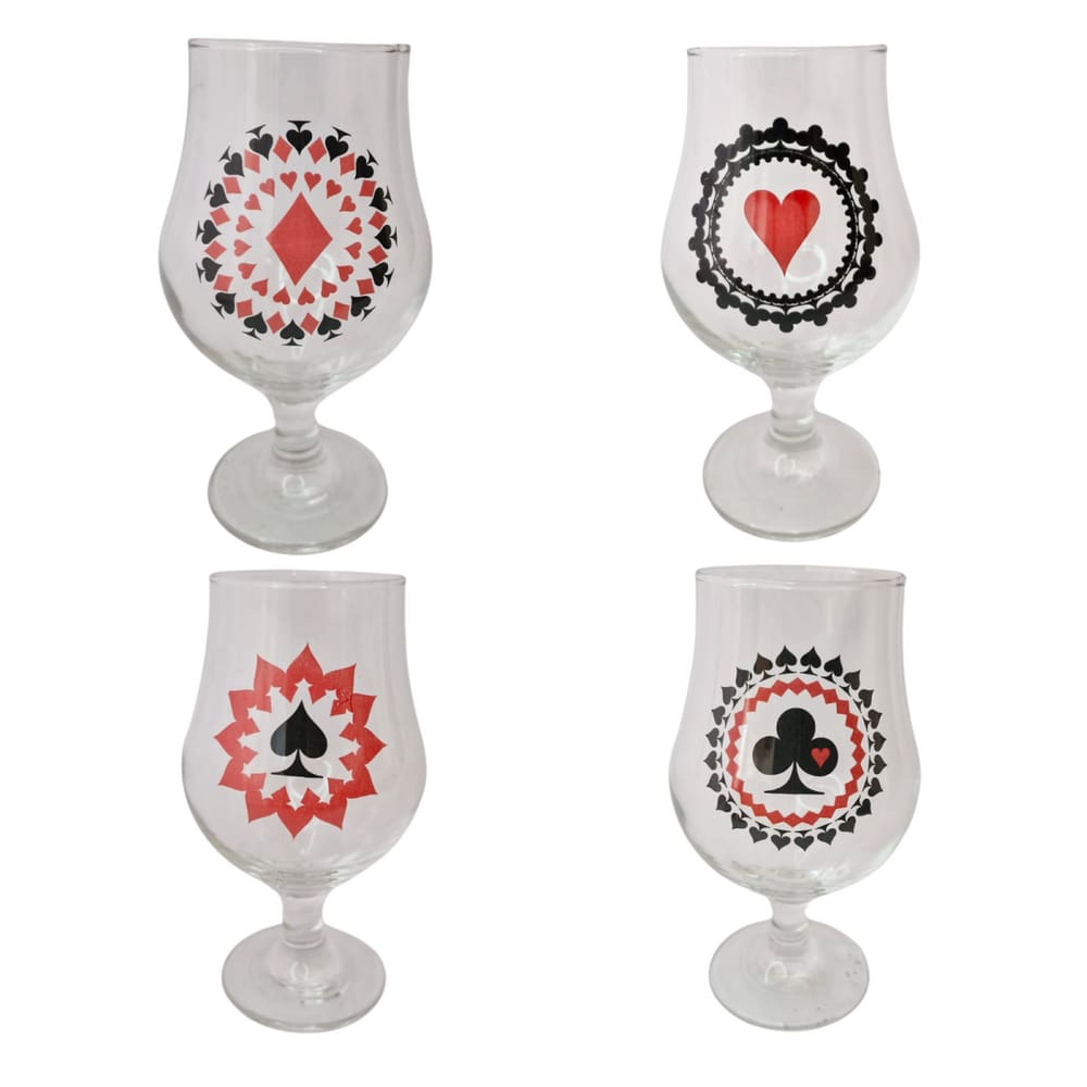 Kit 4 Taças Copos Cerveja Vidro Naipe Baralho 400ml Presente
