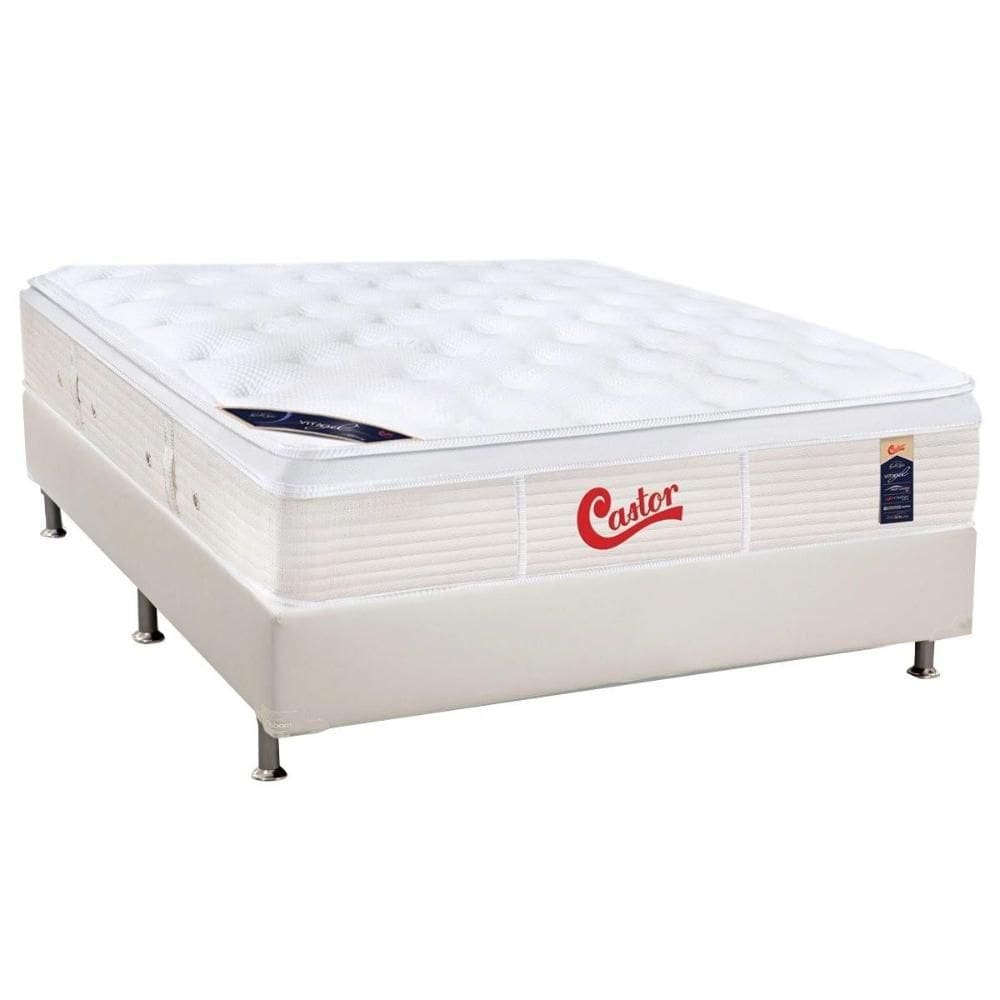 Cama Box Casal: Colchão Molas Pocket Ensacadas Castor Gold Star Vitagel + Base CRC Courano White (138x188)