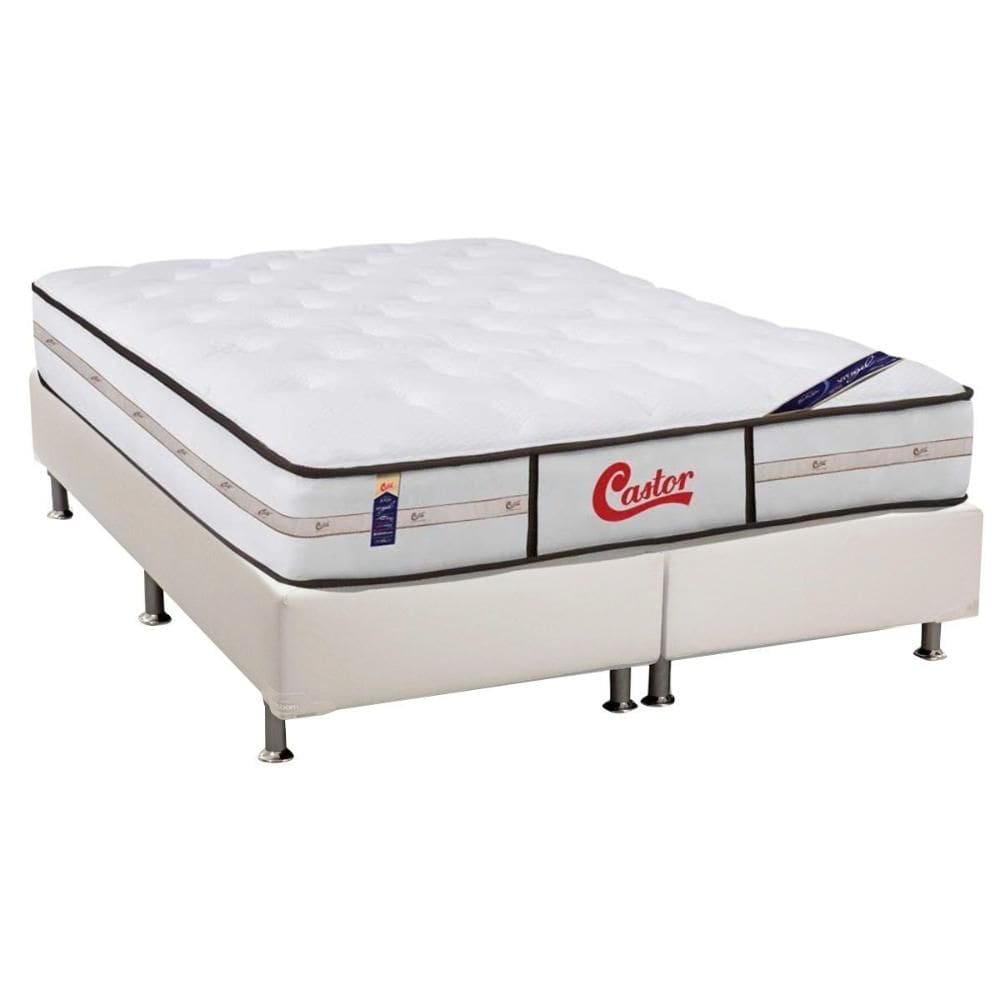 Conjunto Box: Colchão Molas Castor Ensacadas Gold Star Vitagel Classic + Base CRC Courano White King (193x203)