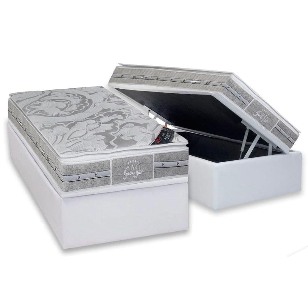 Cama Box Baú Solteiro: Colchão Molas Ensacadas Castor Super Luxo Látex SLX + Base CRC Suede Gray (88x188)