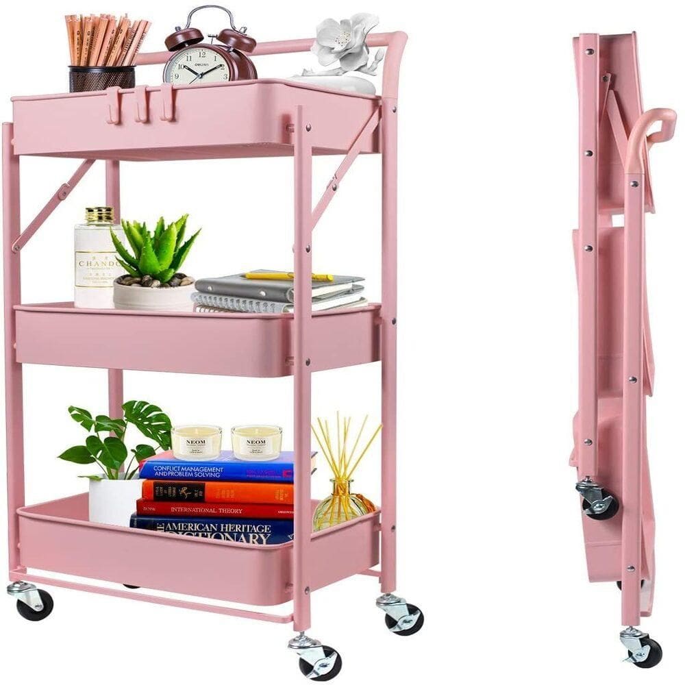 Carrinho Organizadores Aço Rosa 3 Prateleiras Manicure