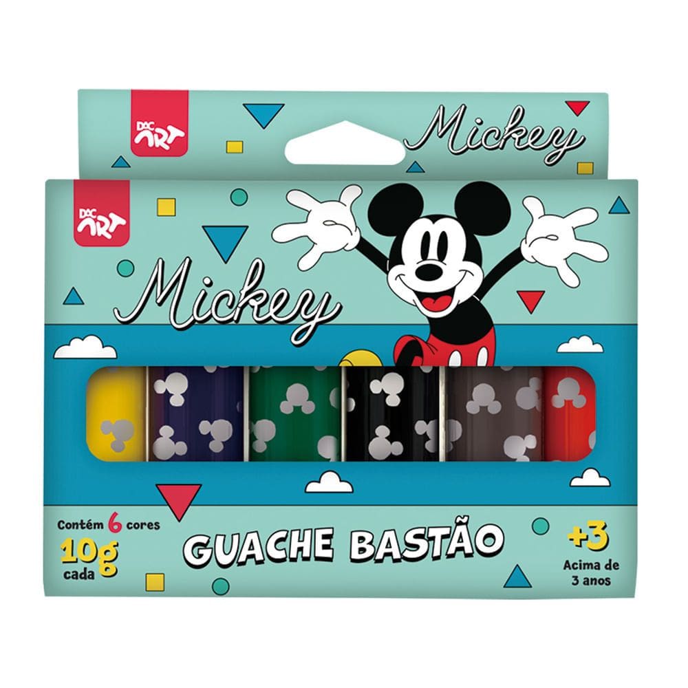 Guache Bastão Mickey Dac Art 3+ Anos com 6 Cores diversas de 10g cada